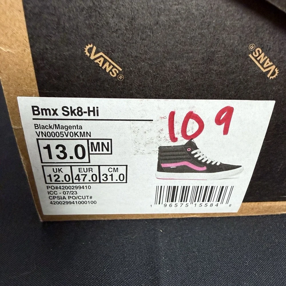 Vans BMX Sk8-Hi Black Magenta Size US 13 Men's New VN0005V0KMN Rare Sneakers